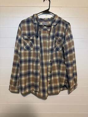 Carhartt Kids Hooded Plaid Flannel Button-Up Shirt, Size L (12/14)